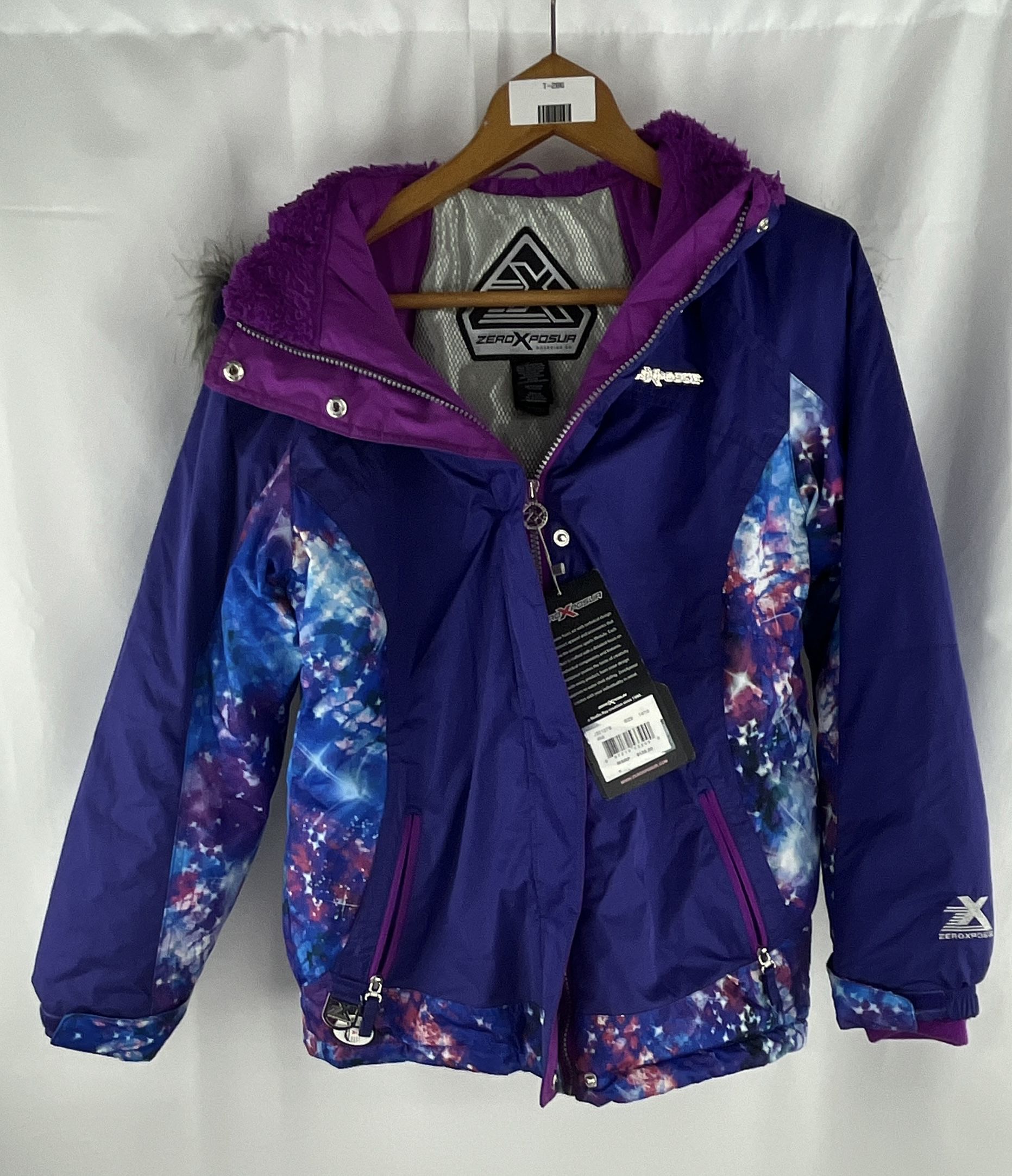 ZeroXposur Womens Purple Multi Heavyweight Hooded Faux Fur Jacket Size