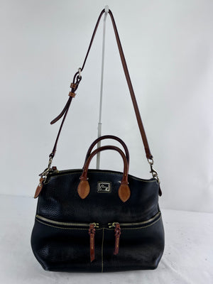 Dooney & Bourke Dillen Black Double Pocket Satchel Pebbled Leather Bag Preowned