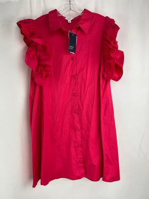 Crown & Ivy Pink Dress Ruffled Sleeves Button Front Women's XXL NWT