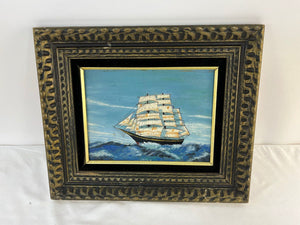 Vintage Mid-Century Clipper Ship Oil Painting Framed Nautical Maritime Seascape