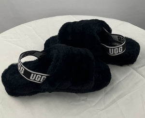 UGG Women's Black Yeah Slide Sheepskin Slipper Sandals Size 6 Furry