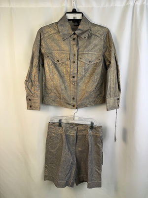 Etcetera Gold Metallic Linen Cropped Snap Jacket And Shorts - Women's Size 2