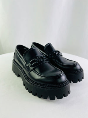Steve Madden Brice Black Chunky Lug Sole Platform Chain Loafers Women's 7