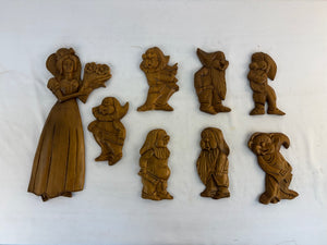 Vtg Disney Snow White & Seven Dwarfs Carved Wood Wall Art Plaques Large 18" 8pc