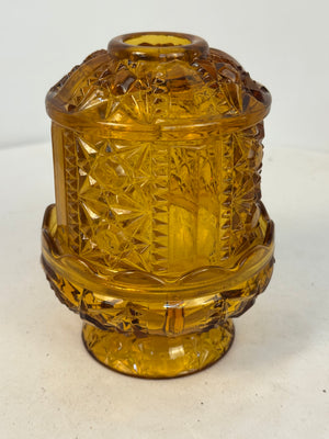 VTG Indiana Glass Amber Stars and Bars Large Fairy Lamp 1970s Candle Holder MCM