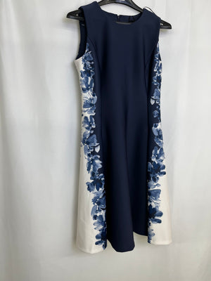 DKNY Fit & Flare Navy Floral Jersey Dress w/ Pockets Size 4 NWT