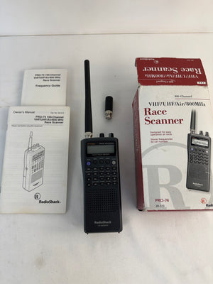 RadioShack Pro-74 100-Channel VHF/UHF/Air/800 MHz Race Scanner w/ Box & Manuals