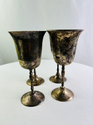Vintage Silver Plated Wine Goblets Set of 4 Made in India 7.5" Chalice EPNS