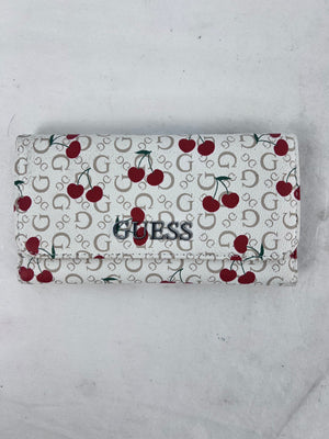 GUESS Granby SLG Cherry Print Continental Trifold Wallet Cream G Monogram Logo