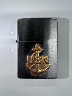 Zippo Lighter US Navy USN CPO Anchor Emblem Chrome New Unfired Orange Sticker