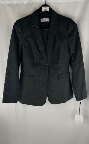 Calvin Klein Women's Gray Striped Single Breasted Suit Size 6 NWT MSRP $280