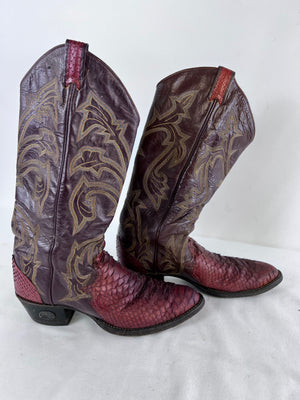 Lucchese 1883 Vintage Python Snakeskin Cowboy Boots Burgundy Purple Women's 8.5M