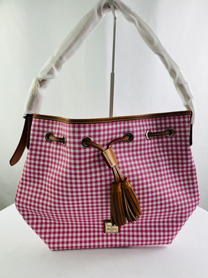 Dooney & Bourke Aimee Gingham Drawstring Coated Bag in Pink BNWT