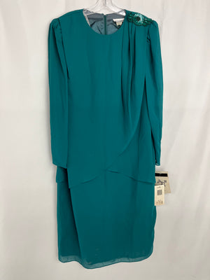Vintage Women’s After Dark Emerald Green Tiered Long Sleeve Dress Size 16W NWT