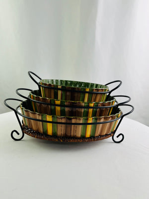 Temp-tations by Tara Bamboo Striped Green 6-Piece Set Ovenware Serving Set