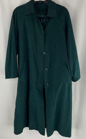 London Fog Women's Green Faux Suede Trench Coat W/Removable Liner Size 8P