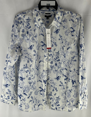 TALBOTS Women Blue/White Floral Non Iron Long Sleeve Shirt Size 16P NWT MSRP $89