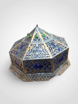 Vintage Moroccan Pierced Thick Cobalt Blue Glass Lantern Light Cover - For Parts