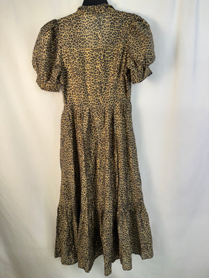 NWT Avara Martha Leopard Print Maxi Dress Size S Small Puff Sleeve Button Front