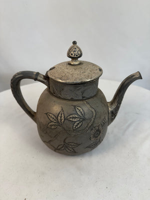 Antique Pairpoint Quadruple Plate Teapot 324 Victorian Floral Silverplate Decor