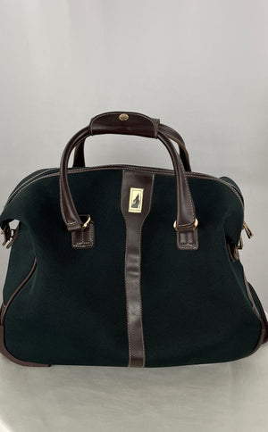 London Fog Green Canvas Leather Trim Roller Travel Duffle Bag