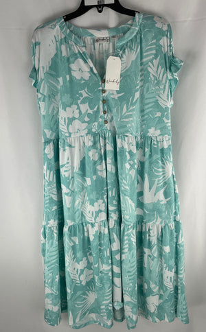 Wonderby Women's Teal & White Cotton Button Front Midi Dress NWT Size PL MSRP$89