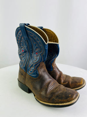 Ariat Kid's Quickdraw Navy/Brown Western Boots Size 2 | 100001863