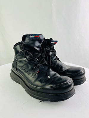 Tommy Hilfiger Black Smooth Leather Chunky Heel Men's Ankle Boots Size 11.5M
