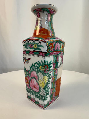 Porcelain Chinese Famille Rose Square Vase, 20th Century Canton Style