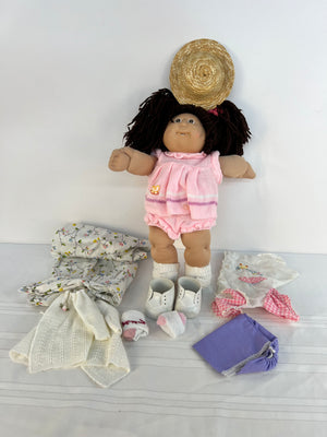 Vintage Cabbage Patch Kids Brown Eyes & Hair Cheek Dimples Doll w/ Extra Clothes