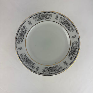 Vintage Henneberg Porzelan 1777 Salad Plates White Black Floral Set of 6