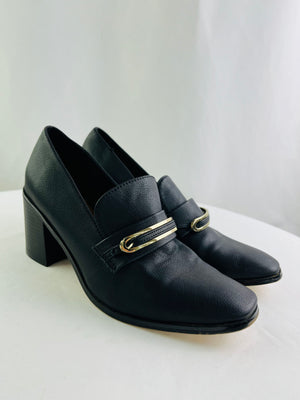 Jones New York Gallie Block Heel Loafer Black Pebbled Leather Women's 9.5