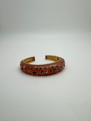 betsey Johnson Rhinestone Bracelet Hinged Cuff Pink 6.75 in.