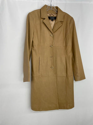 Wilsons Leather Pelle Studio Tan Leather Trench Coat Women's Medium EUC