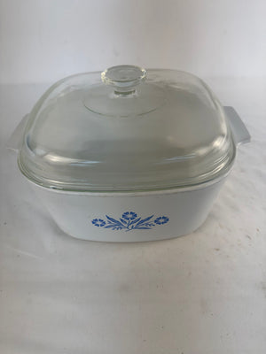 Blue Cornflower CorningWare White Ceramic VTG Large 5qt. Square Casserole Dish