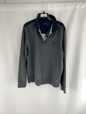 Nautica Men's 1/2 Zip Fleece Jacket Charcoal Spellout Collar Size L