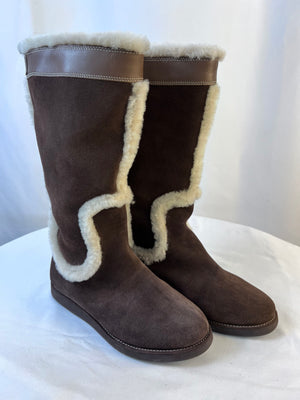 Cole Haan Womens Air Lily Dark Chocolate Suede Shearling Style Boots Size 5.5B