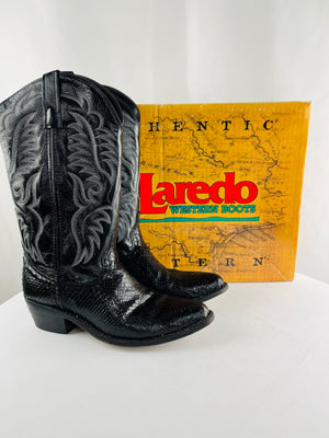 Laredo Black Leather Snakeskin Western Cowboy Boots Men's Size 9EW w/ Box