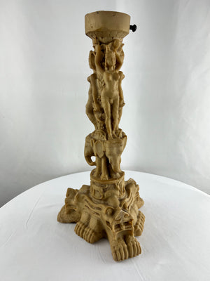 Chinese Asian Carved Alabaster Pedestal Table Leg Women Elephants Foo Dogs 18"