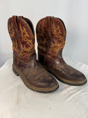 Justin Original Men's Work Boots 12D Brown Leather Waterproof WK4694 EH