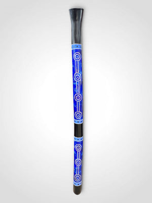 49" Aboriginal Curved DIDGERIDOO Hand Carved & Dot Painted Blue Black