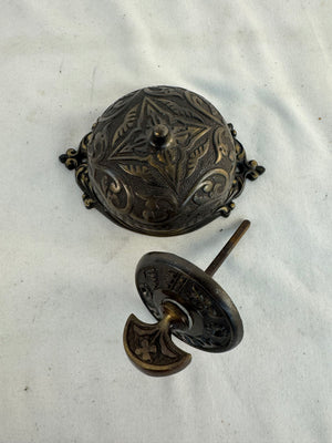 Antique Victorian Mechanical Twist Doorbell Brass Cast Iron Turn Key Bell WORKS