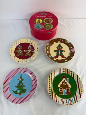World Market Holiday Passport Ceramic Gingerbread Plates Christmas Dessert Set 4