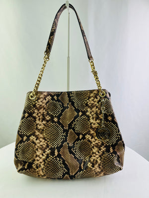 Michael Kors Jet Set Python Embossed Leather Gold Chain Accent Like New