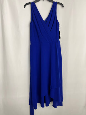 DKNY Iris Blue Tie Waist Midi Asymmetrical Sleeveless Dress Womens 4 NWT