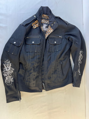 Speed And Strength Womens Motorcycle Jacket M Black Textile Leopard Print Lining