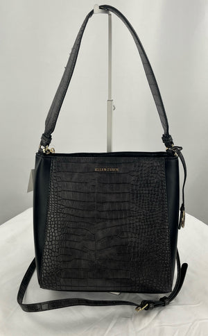 Ellen Tracy Handbag Croco East West Tote Camille Collection Black Large NWT