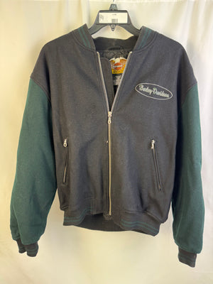 Vtg Harley Davidson Wool Bomber Jacket Men's L Black Green Milwaukee Embroidered