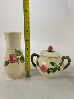 Vintage Franciscan Dinnerware Desert Rose Bud Vase, Creamer & Lidded Sugar Bowl