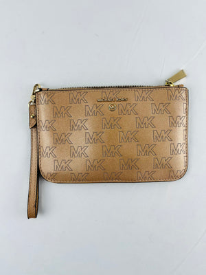 Michael Kors Jet Set Charm Rose Gold Saffiano Leather Medium Top Zip Wristlet